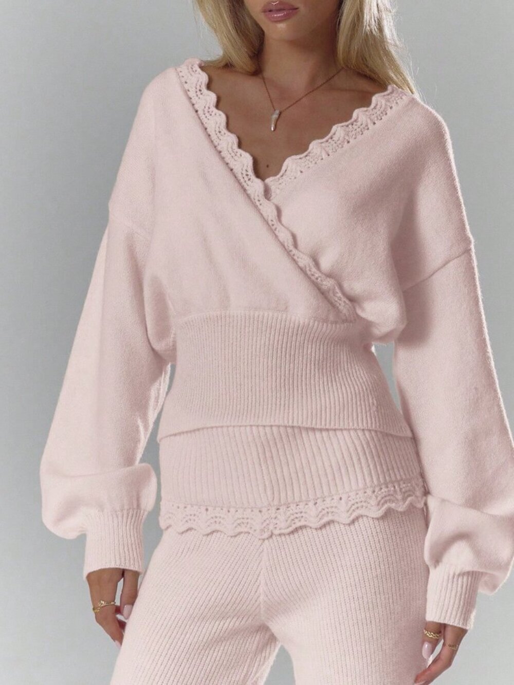 Baby Pink Casual Women's Sweater